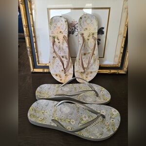 Vionic flip-flops gold and silver, womans size 11. selling both pairs as set.